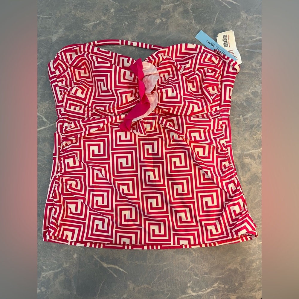 Antonio Melani Pink & White Geometric Tankini Swim Top | Size L